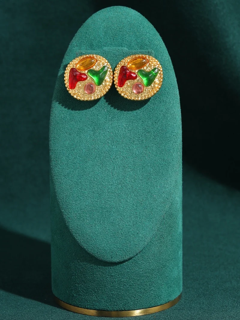 Vintage Red And Green Glazed Heart Earrings Gold Color Trendy Art Deco Jewelry For Woman Luxury Antique Brand High Quality Gift