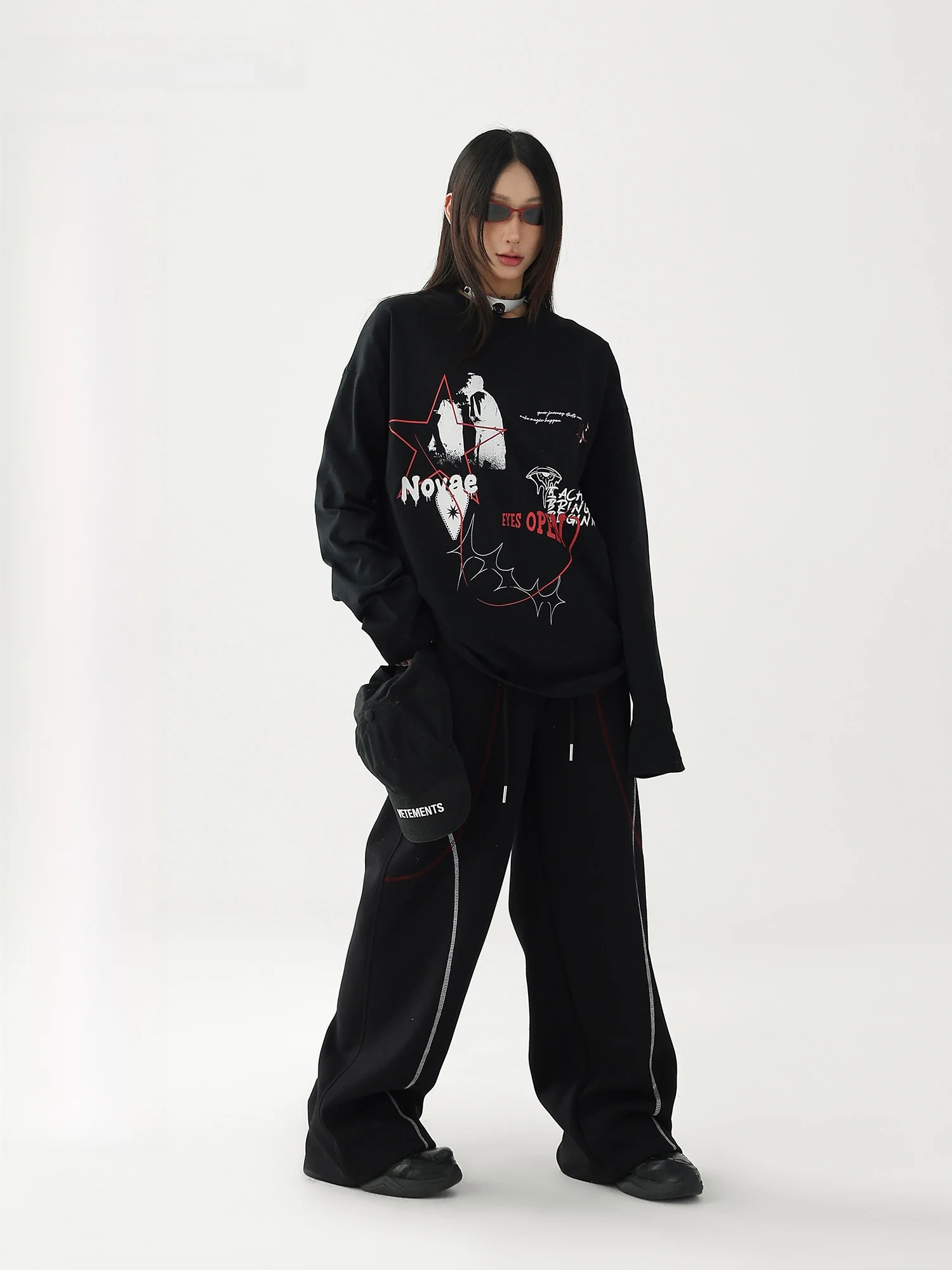 

Женская свободная хлопковая футболка AceStudios American Retro fiti с принтом и длинными рукавами в стиле хип-хоп, с круглым вырезом