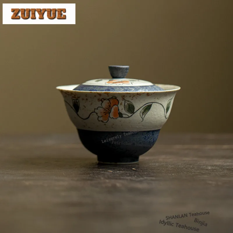 

130ml Hand-painted Camellia Gaiwan Vintage Tea Tureen Tea Bowl With Lid Kit Tea Making Cover Bowl Drinkware Accessories Craft