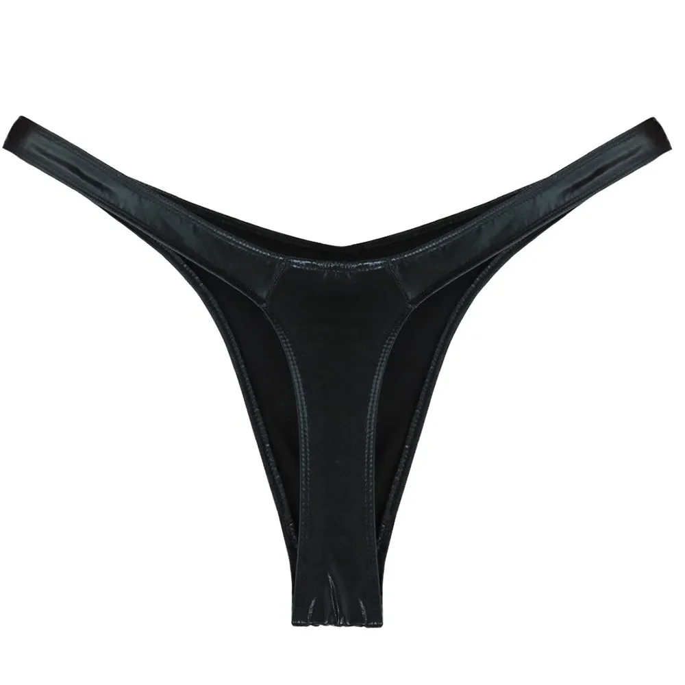 String en cuir verni avec trou de balle pour homme, lingerie sexy, sous-vêtement, gaine de coq fermée, slip éléphant, antarctique