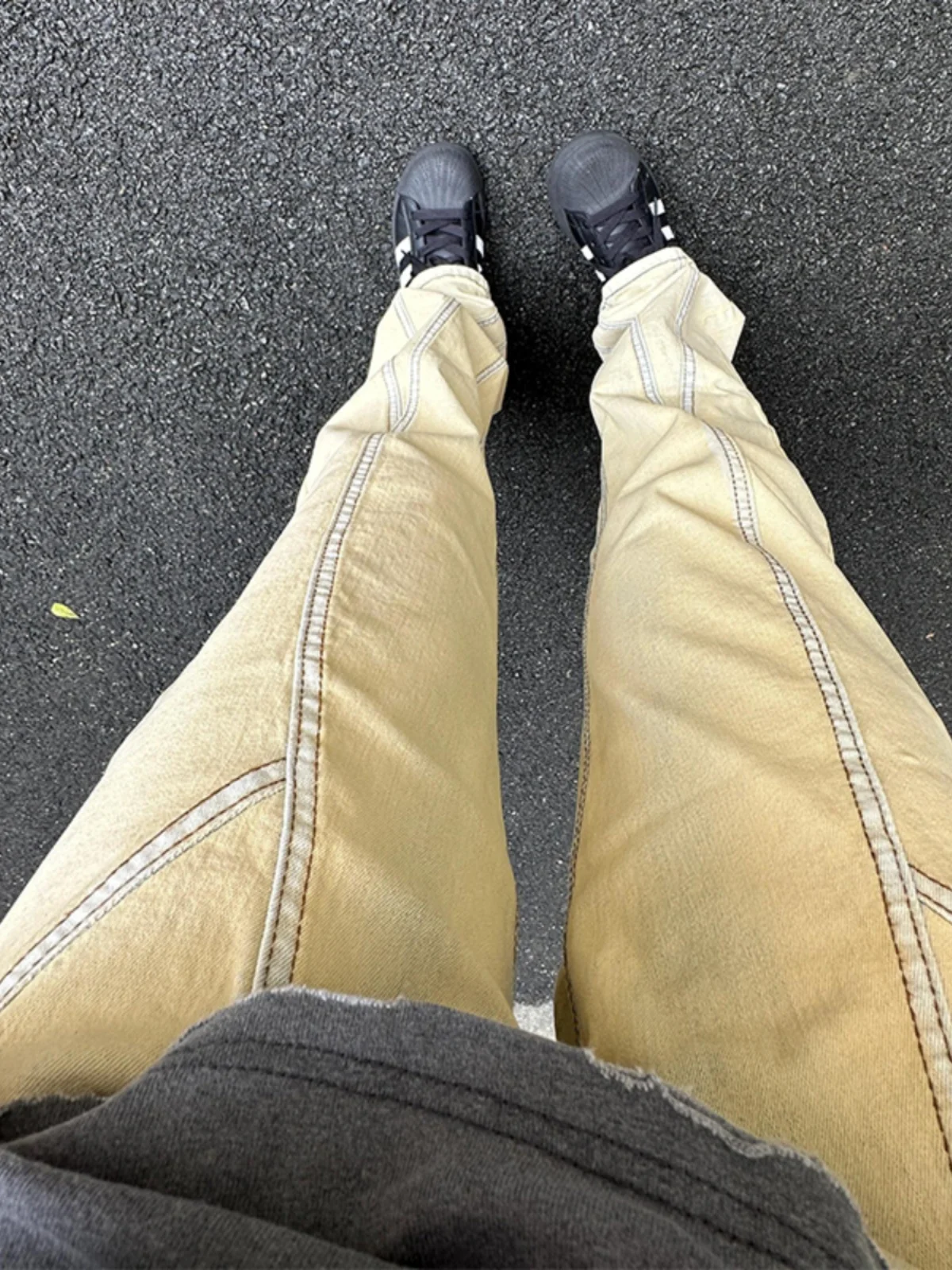 

Желтые джинсы прямого кроя с цветными вставками, мужские летние брюки CleanFit в американском стиле High Street, рабочие брюки