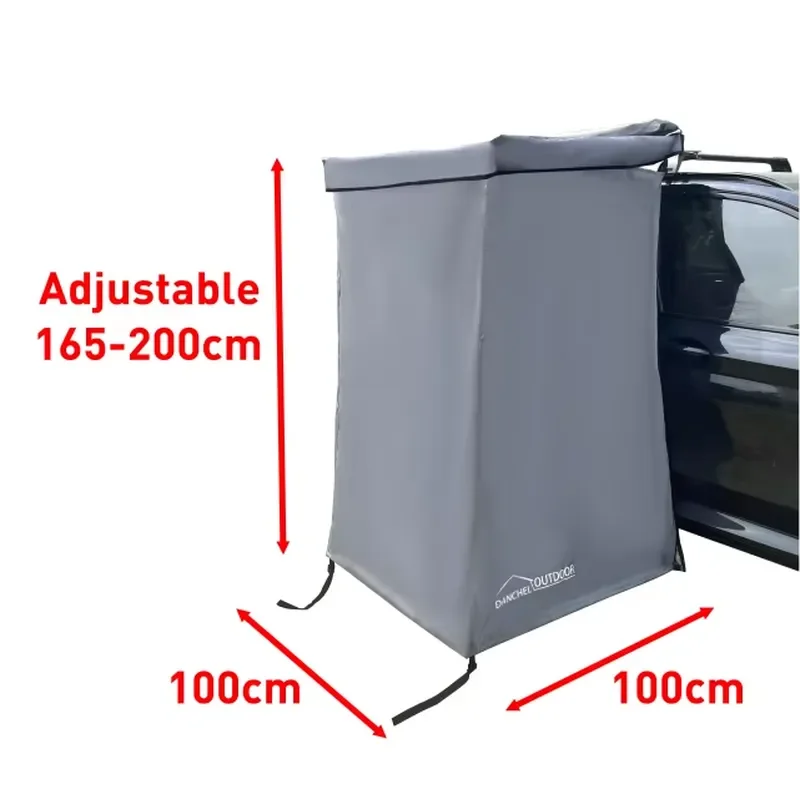 Portable Outdoor Shower Tent 300D Oxford Fabric Waterproof Grey Silver Coated Camping Privacy Room with LED Light Bar for 4
