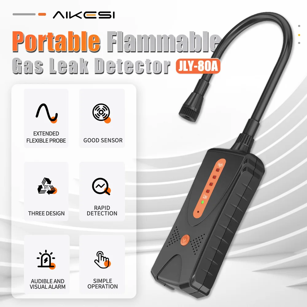 AIKESI JLY-80A 가연성 CH4 가스 누출 감지기 고감도 감지 사운드 아날로그 바 이중 경보 가스 분석기