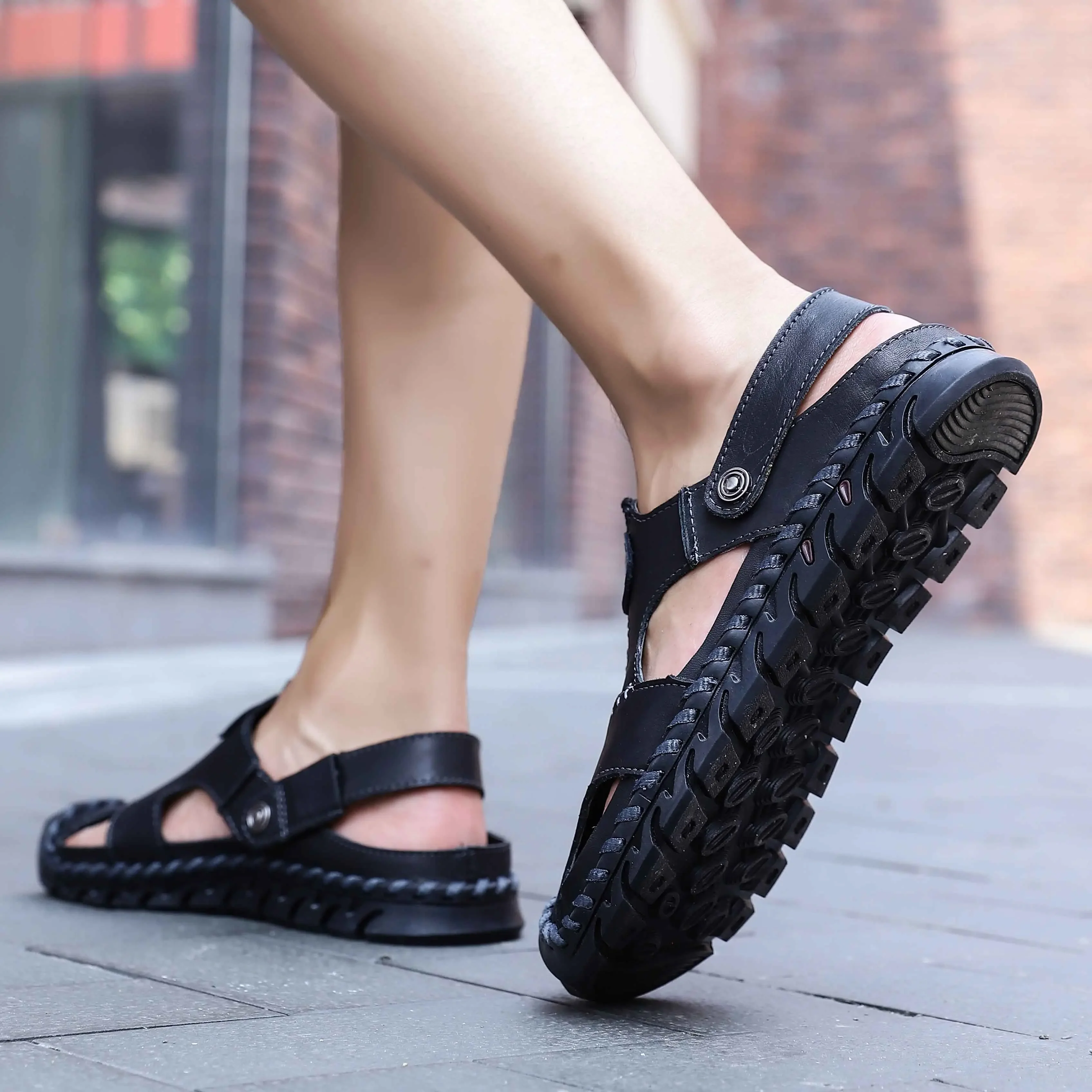 Herren-Sandalen aus PU-Leder, klassische römische Herren-Sandalen für den Sommer, zum Gehen am Strand, flache Sandalen, Schuhe für Herren, Turnschuhe, Sandalias Homme, Herren-Slipper