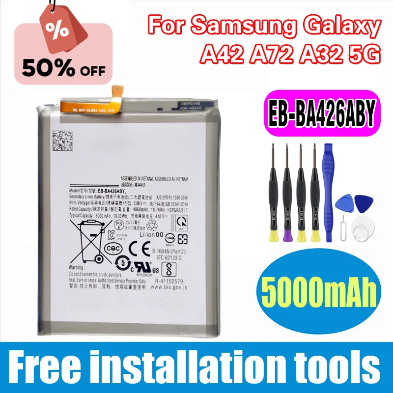 

Совершенно новый высококачественный сменный аккумулятор EB-BA426ABY 5000 мАч для мобильного телефона Samsung Galaxy A42 A72 A32 5G