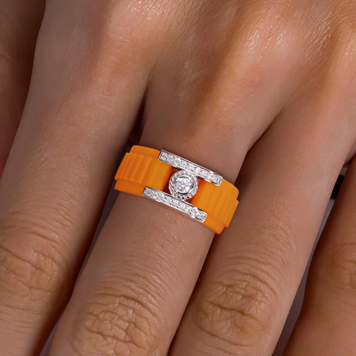 AnuJewel 3mm Moissanit-Einlage Silikon Halo-Ring 925 Sterling Silber Gummi Komfort-Passform Ehering für Damen und Herren Schmuck – Detail 8