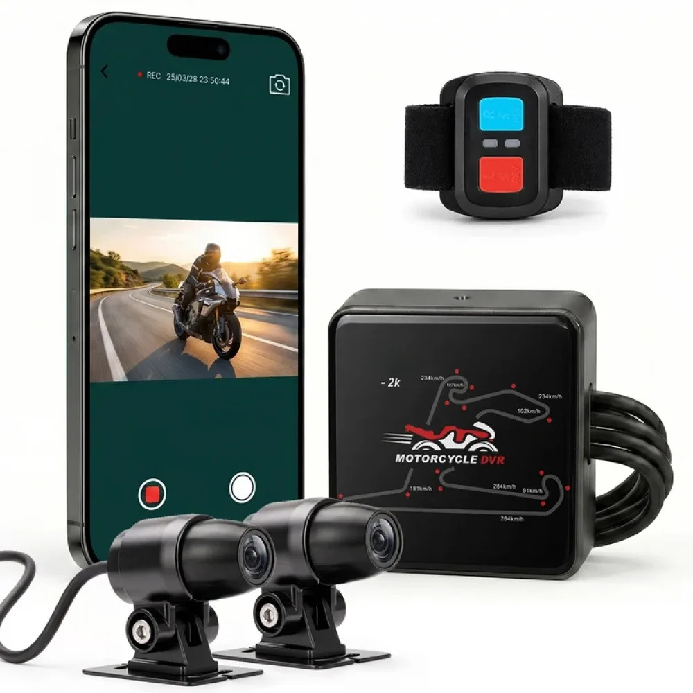 2K Dual Motorcycle Dash Cam Front and Rear Waterproof, Motorbike DVR with 5GHz WiFi, GPS, 24H Parking Mode, Super Night Vision