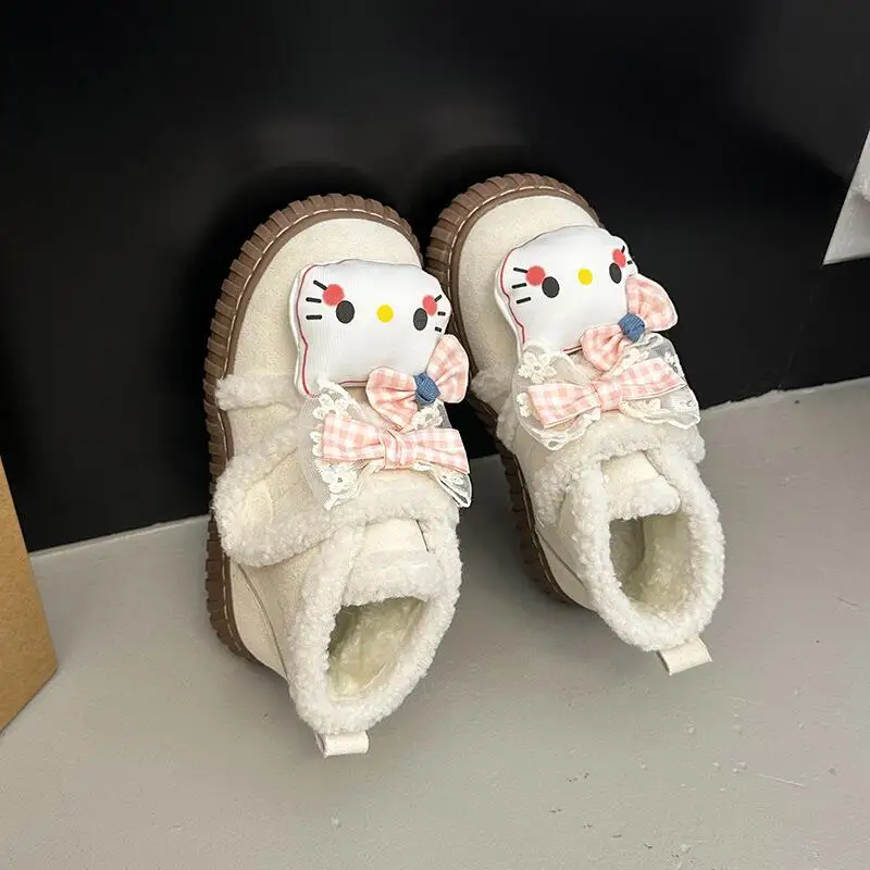 

Hot Sanrio Hello Kitty Girl Kawaii Cotton Shoes Winter Student Fashion Cartoon Child Fleece-Lined Keep Warm Snow Boots New Style