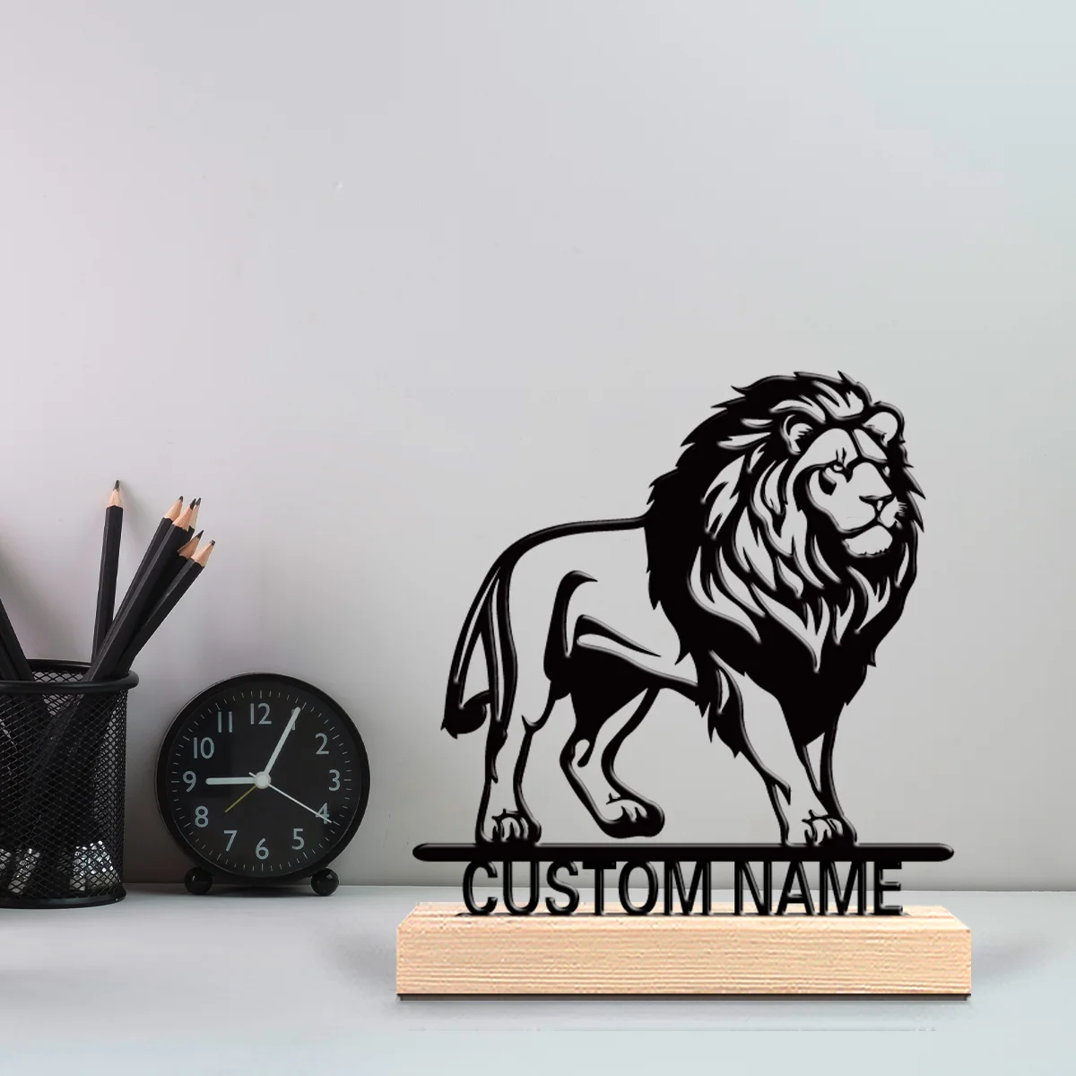 1pc Cute Personalized Custom lion Metal Statues Desktop Sculpture With Wooden Base Suitable For Animal Enthusiasts Pet