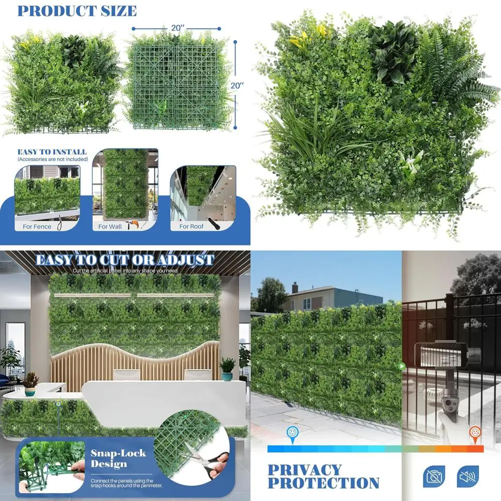 

Забор-экран для уединения 20x20 с искусственными панелями из боксуса, изготавливаемые из смешанных листьев, для использования в помещении или на улице, 8 упаковок
