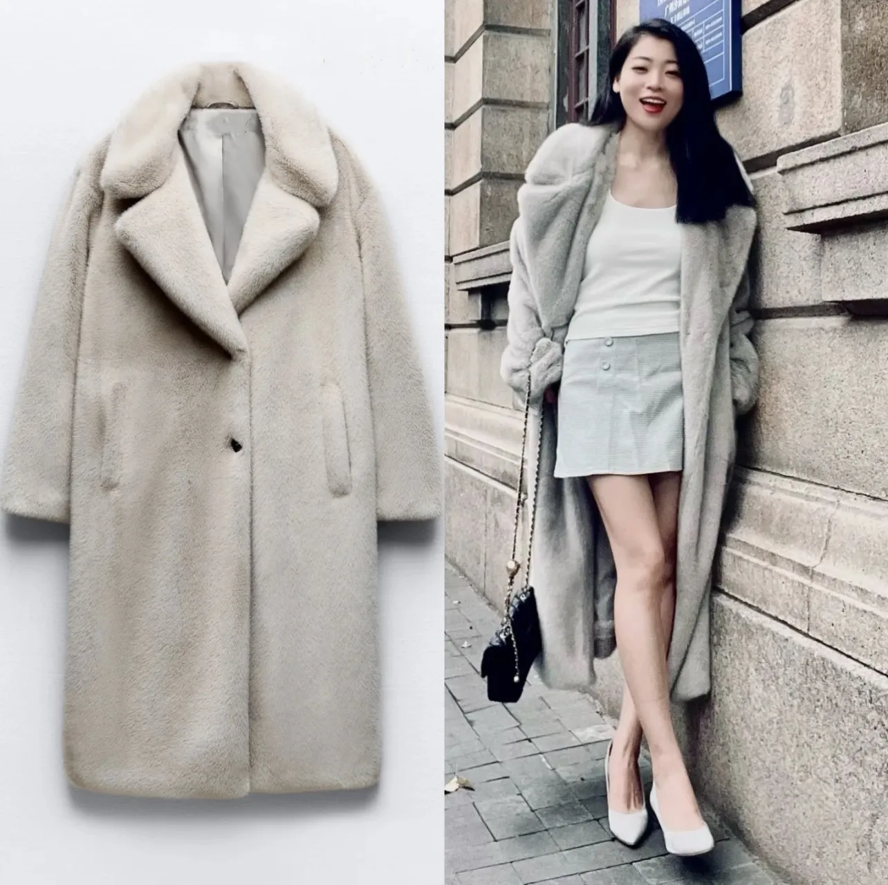 

ETJ 2025 Women's Winter New Collection Luxurious Faux Fur Effect Long Coat Thick and Warm Padded Jacket for Women