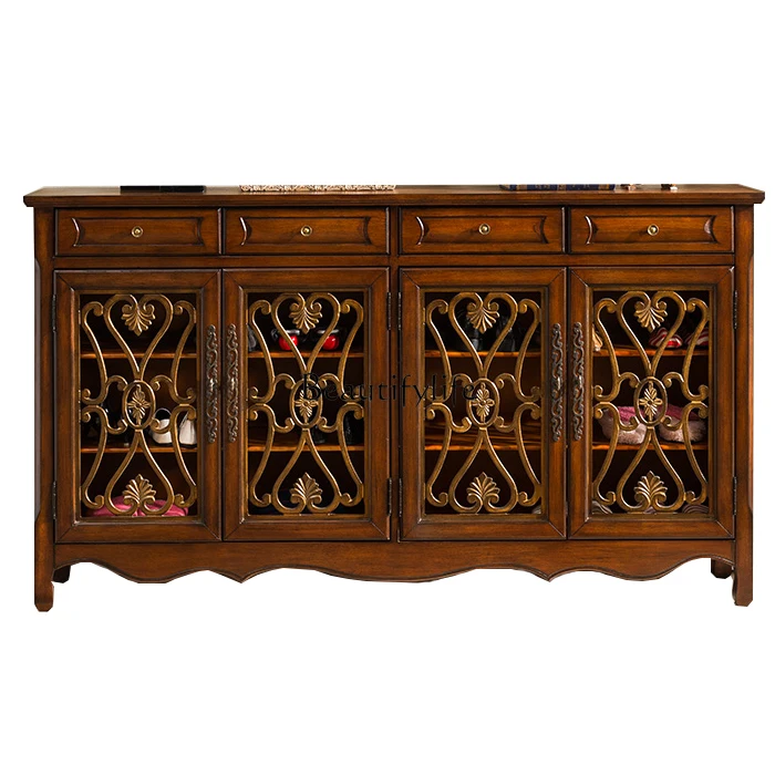 American European furniture rural retro solid wood hollow shoe cabinet multi-layer antique