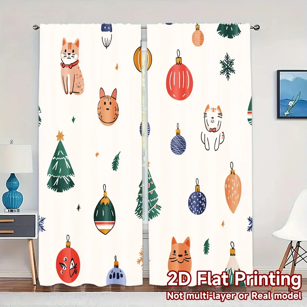 2pcs,Curtains Christmas Tree Ornaments Collection (3) Popular Curtain Versatile Polyester Curtains Gifts Suitable for Grey,