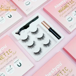 Abestyou wysokiej jakości kocie oko norek naturalne 3d krótkie magnetyczne rzęsy i eyeliner zestaw dropshipping denkcedores para brasil