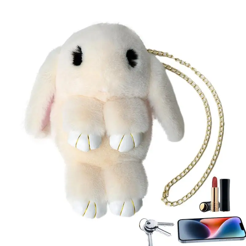 

Plush Rabbit Backpack Cute Plush Shoulder Bag With Bunny Ears Adjustable Chain Strap Rabbit Animal Shoulder Bag Faux Fur