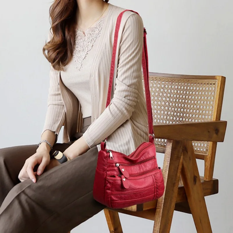 Fashion Women Bag Pu Soft Leather Shoulder Bag Multi-layer Crossbody Bag Quality Small Bag Brand Red Handbag Purses