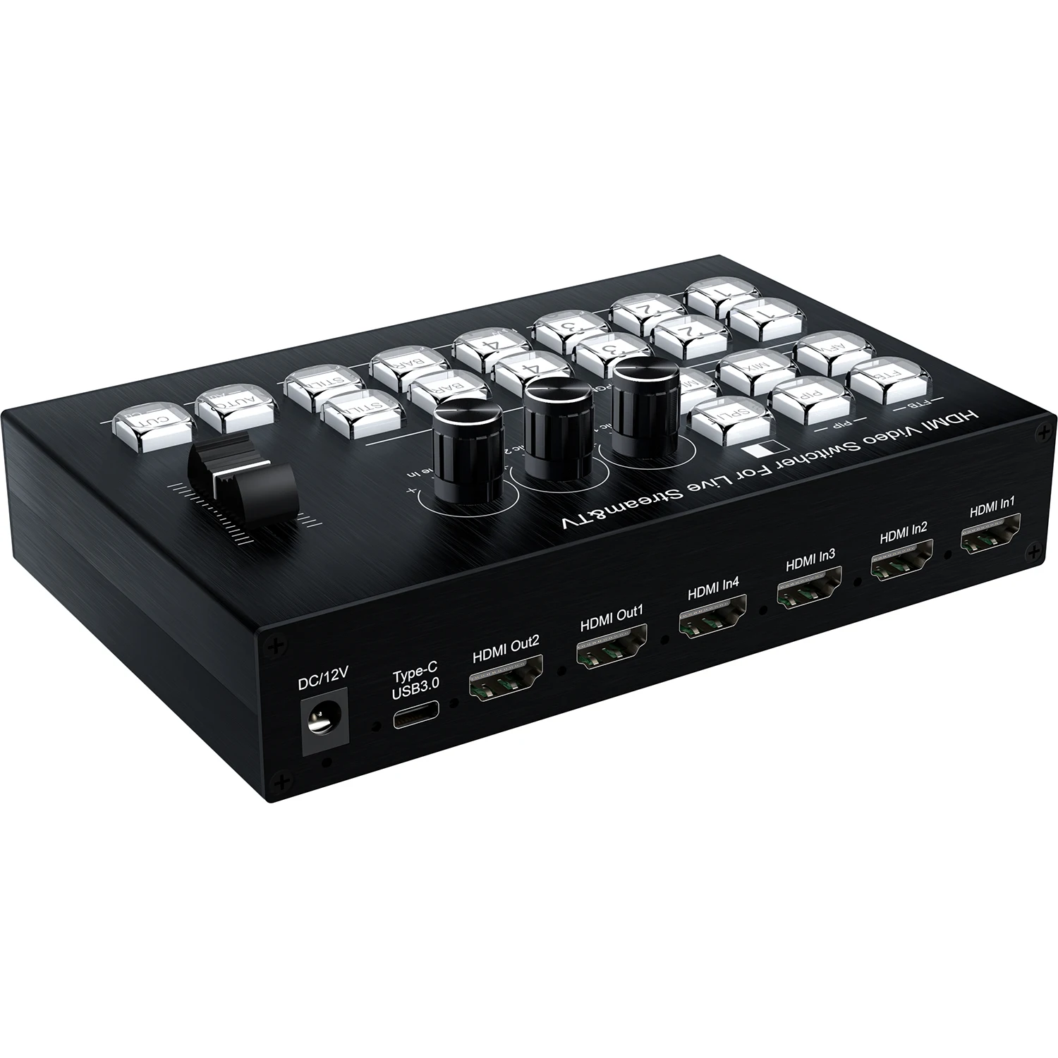 1080p60 Live Streaming Switcher 4K 4 Port HDMI Multiple Camera Live Broadcast Station Audio Mixer Video Switcher PGM PVW PIP MIC