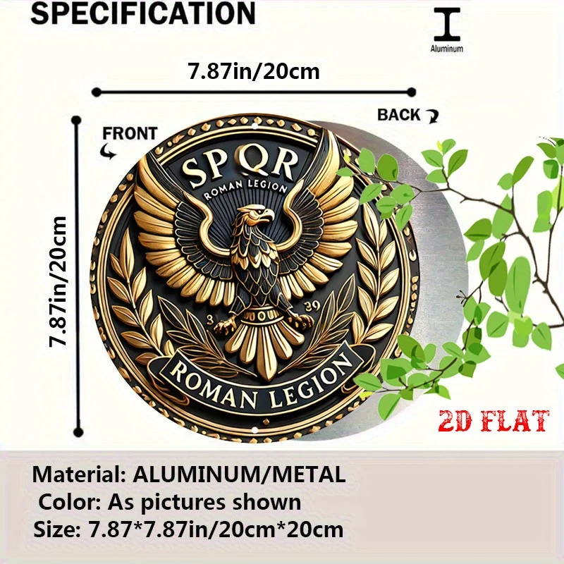 1pc SPQR Roman Legion Eagle Emblem Round Aluminum Sign - 19.99x19.99 cm Vintage Metal Wall Art with Black & Golden Accents, Dura
