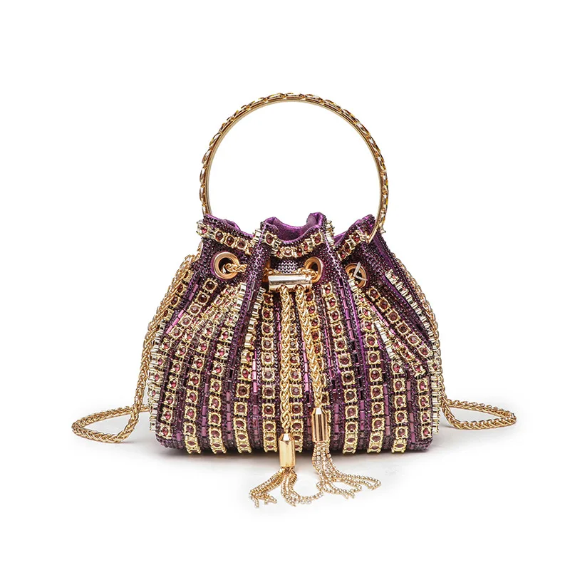 Dinner Bag Femininity Diamond-encrusted Handbag Chain Simple And Fashionable Full Diamond Fringed Bucket Bag Carteras Para Mujer