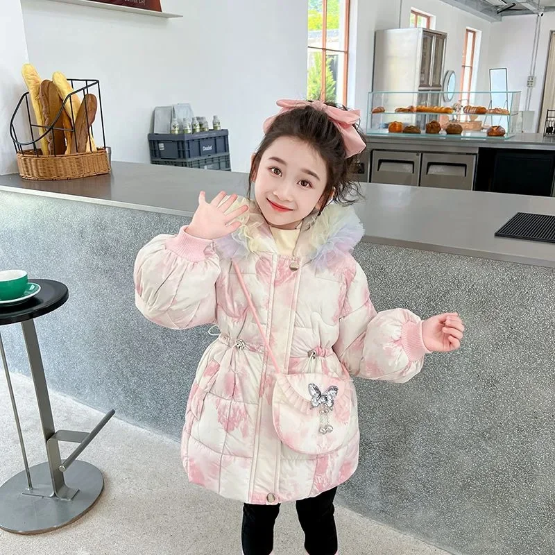 New Winter Kids Princess Style Cotton-Padded Coat Warm Fleece-Lined Toddler Girls Winter Jacket Trendy Thickened Cotton Coat