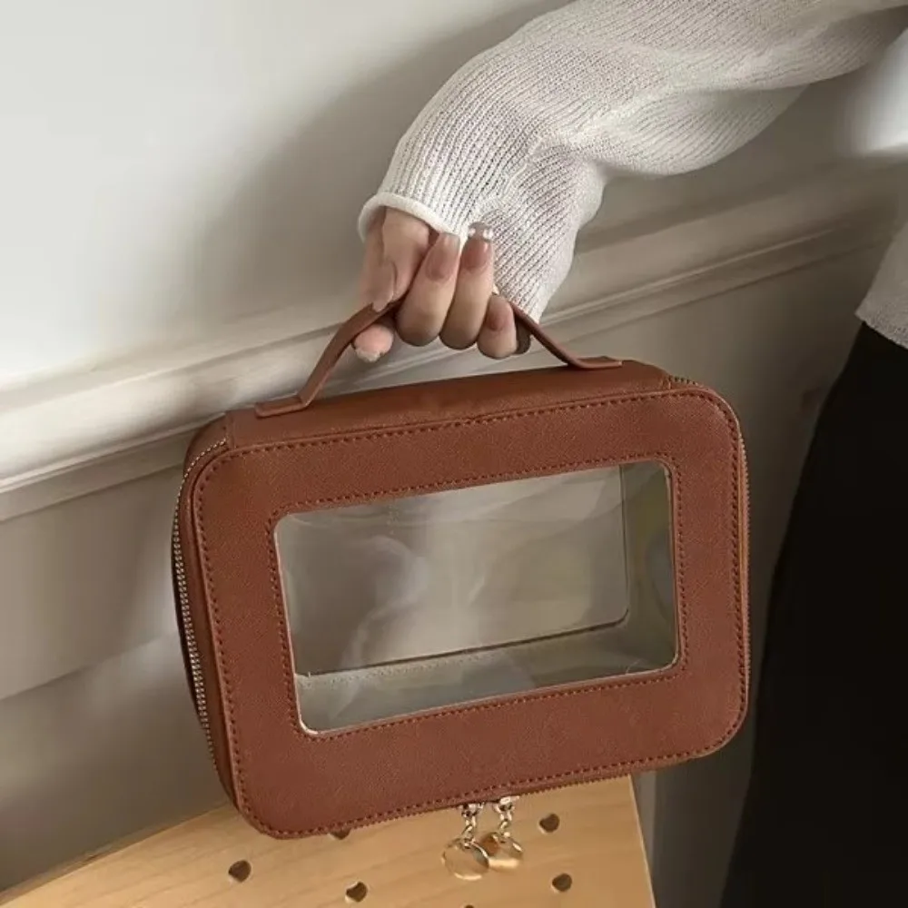 Fashion Transparent Travel Storage Bag Spliced Large Capacity Makeup Bag PVC Handheld Small Square Bag Handbag