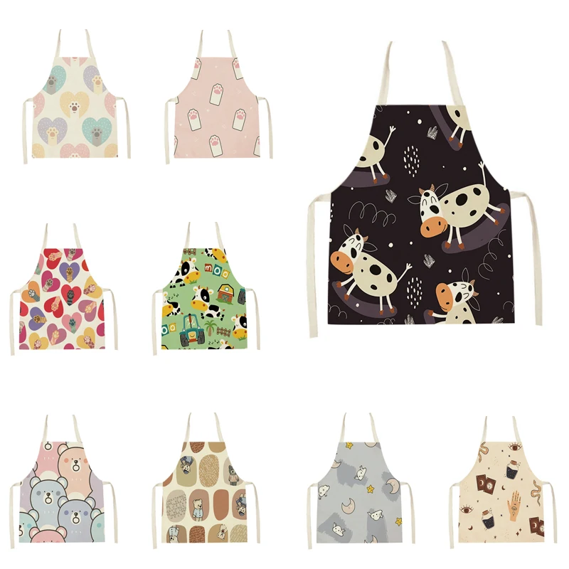 Kitchen Aprons Cute Animals Kitchen Aprons Sleeveless Cute Bear Cow Pattern Aprons for Men Women Home Cleaning Cafe Baking Apron