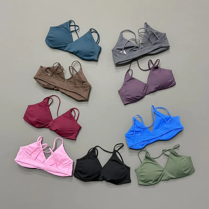 HISTELLO Twist Front Backless Sports Bra Push Up High Support Removable Pads Breathable Sculpt Women Gym Running Fitness Wear