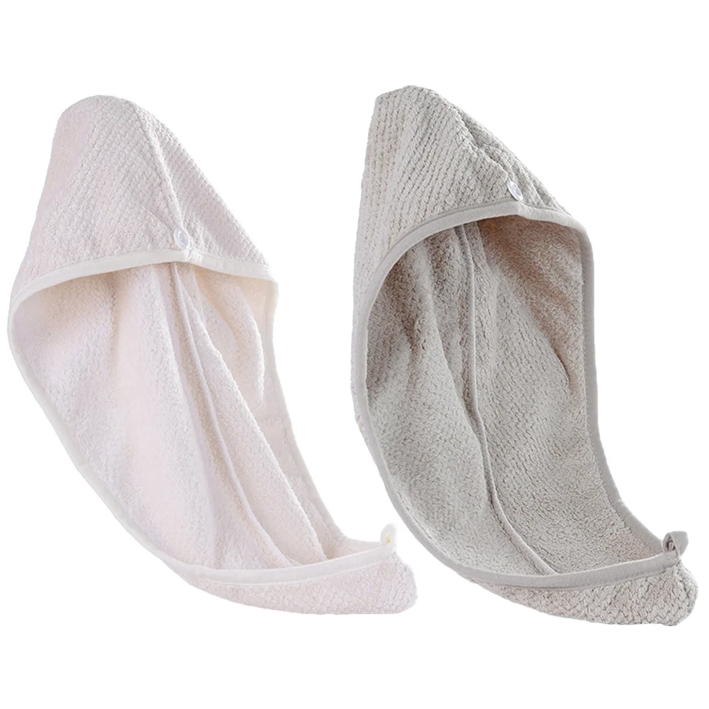 2Pcs Fast Dry Hair Cap Microfiber Dry Hair Hat with Button Secure Wrap for Quick Drying Women Salon Use