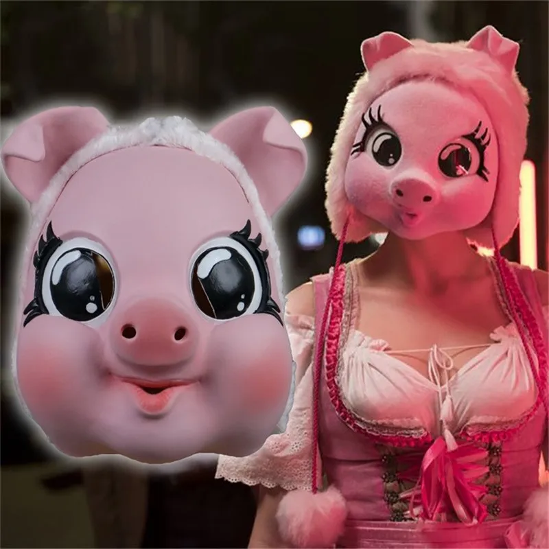 Villanelle Jodie Comer Mask Cosplay Horror Movie Killing Eve Pig Head Latex Helmet Full Face Headwear Halloween Masquerade Party