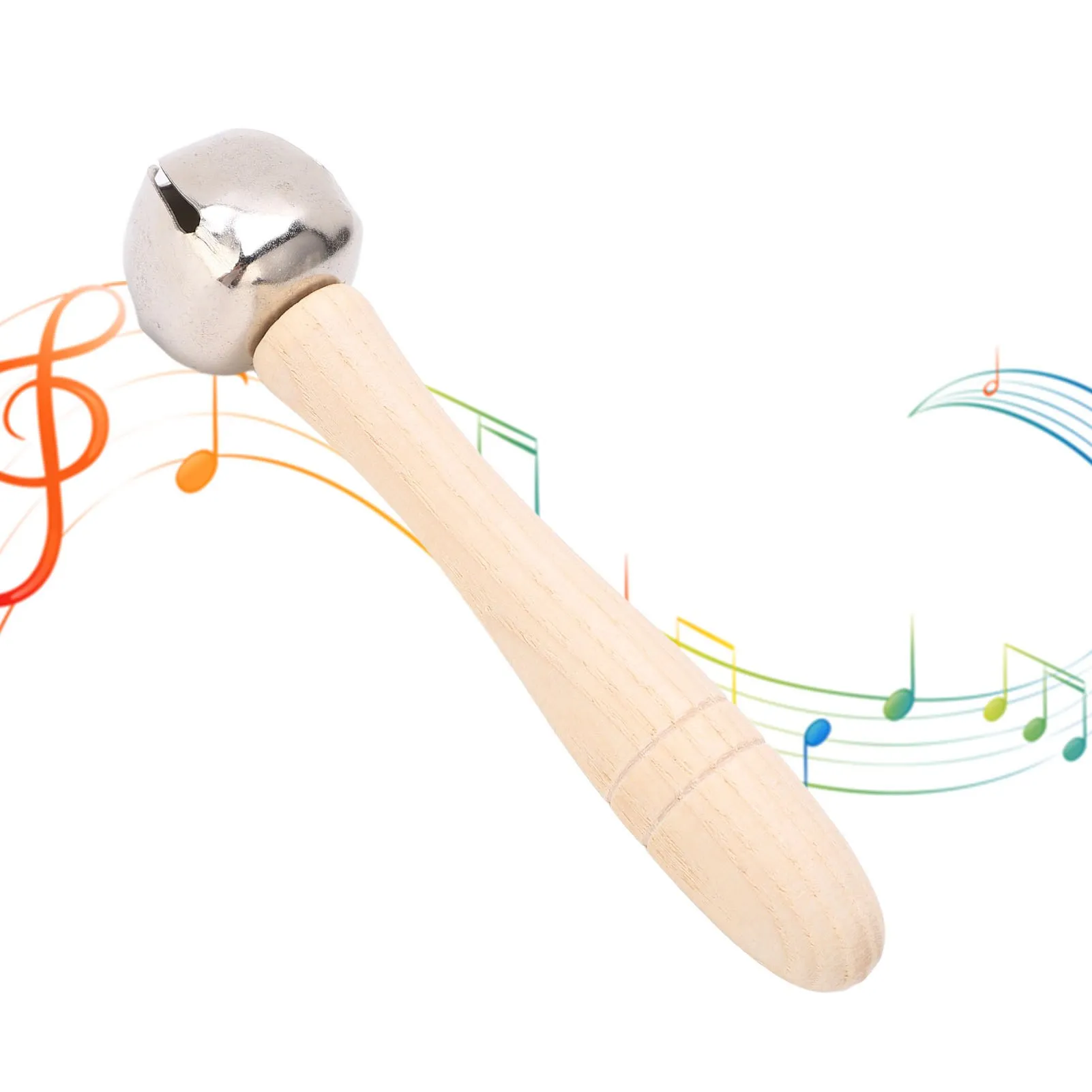 

Wooden Jingle Hand Bell Solid Wood Handle Stick Shaker Children Musical Instrument Orff Toy Round Head 1 Piece Solid Wood