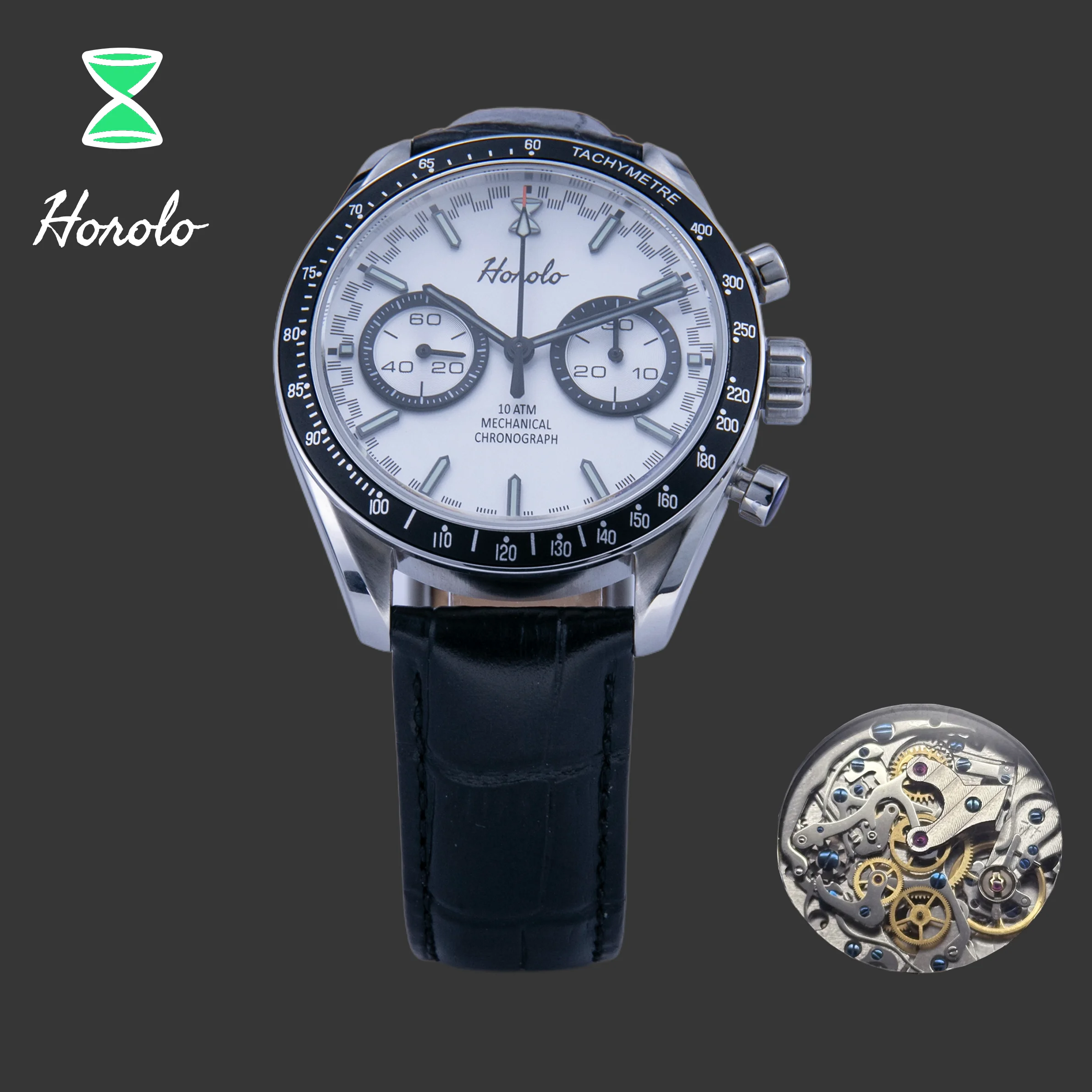 

Horolo Chronograph Mechanical Men' Watch Stainless Steel 316L Super-Luminous C3 Sea-Gull ST1091 Genuine Leather HRLS7469B