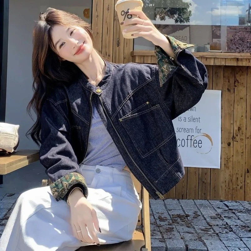 New Super Beautiful Fashion Printed Color blocked Cowboy Jacket for Women's 2026 Spring and Autumn Fashion Versatile Jacket