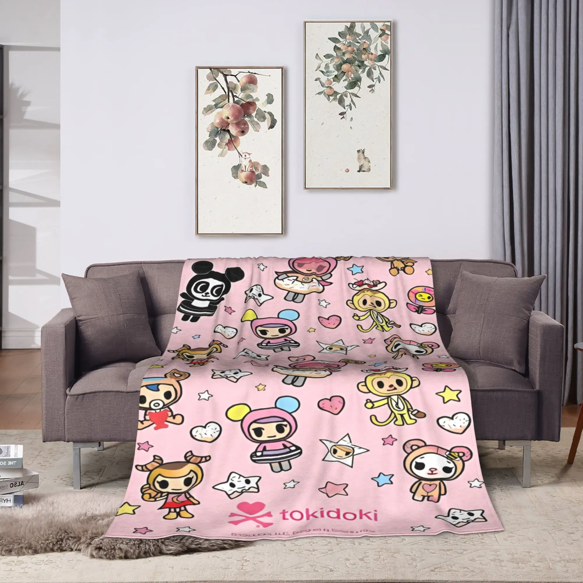 Tokidoki Full Character Collage Flannel Blanket  Soft Durable Throw Blanket for Outdoor Picnic Novelty Bedspread Sofa Bed Cover