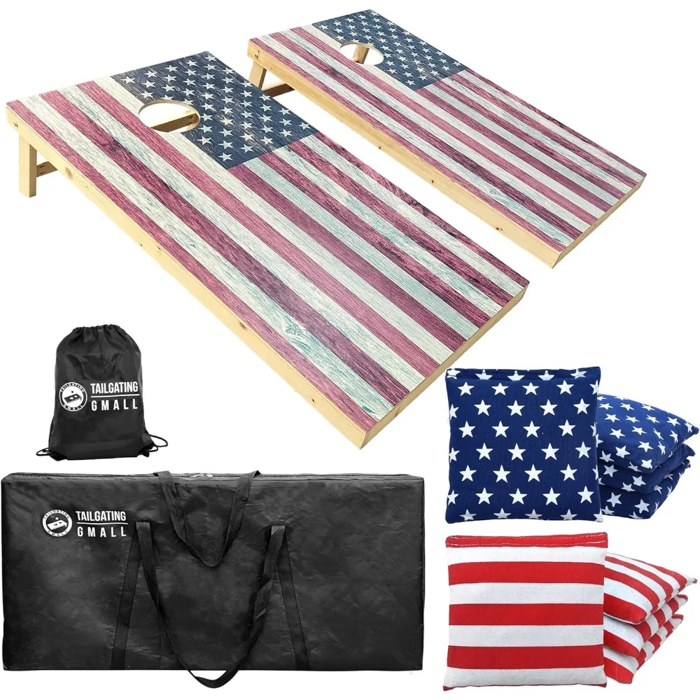 Cornhole Board Set 4FTx2FT Solid Wood Regulation Size Cornhole Set includes 8 Cornhole Bags for Adults