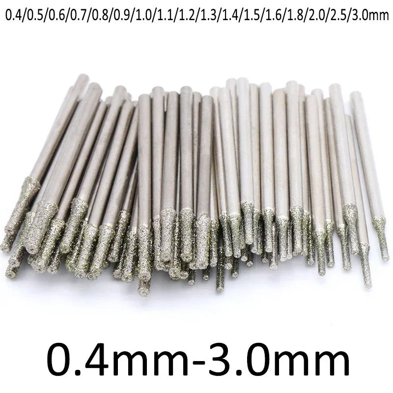 10Pcs 0.4-3mm Diamond Coated Tipped Drill Bits 2.35mm Shank Engraving Needle For Jade Tile Jewelry Glass Stone Dremel Power Tool