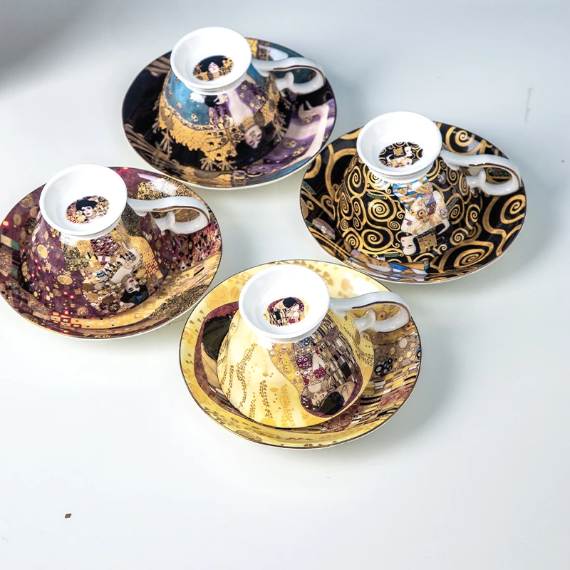 Art Luxury Gustav Klimt Ceramic Tea Cups and Saucers