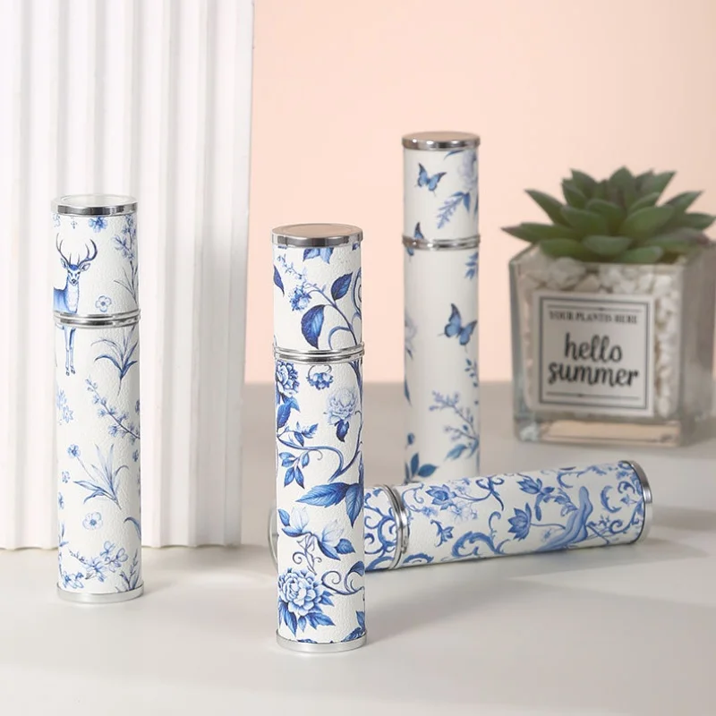 Atomizador Portátil, Botella de Vidrio Anti-Fugas, Botella de Porcelana Azul y Blanca, Elegante Mini Atomizador de Perfume Portátil