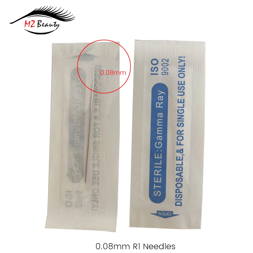 R1 Tattoo Needles 0.08MM Pinpoint Agujas Naalden Permanent Makeup Machine Needle Sterilized Disposable Length 50MM thickness0.35