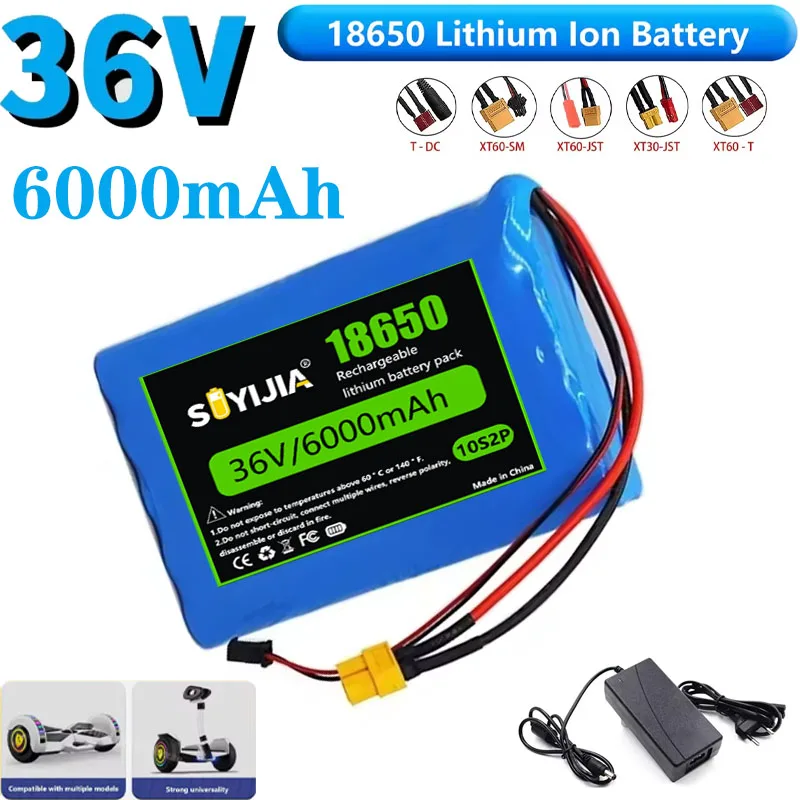 36V  6000mAh 10S2P Li-ion Battery High Discharge Rate for Electric Scooter Hoverboard Durable Rechargeable Power Pack