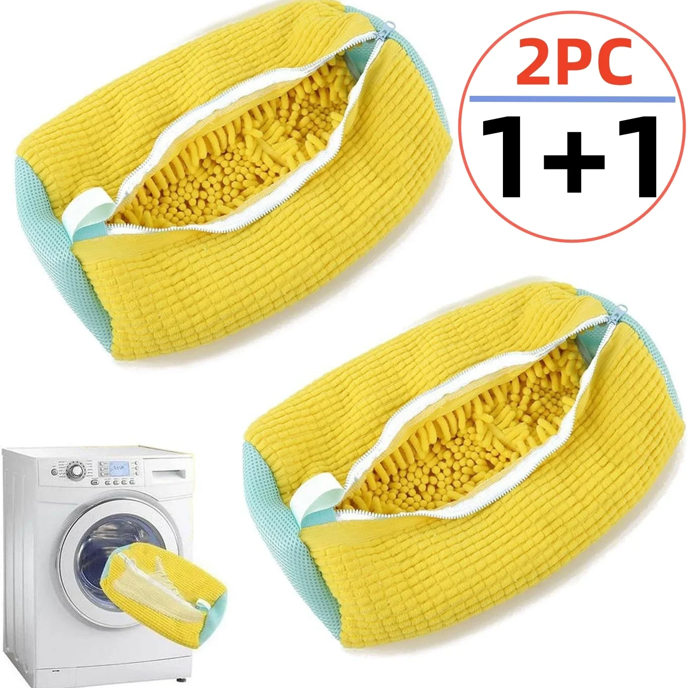 1/2Pcs Cotton Fluffy Fiber Shoe Washing Bags Deep Cleaning Anti-Deformation Reusable Laundry Bags，Sneakers Clothes Household Use