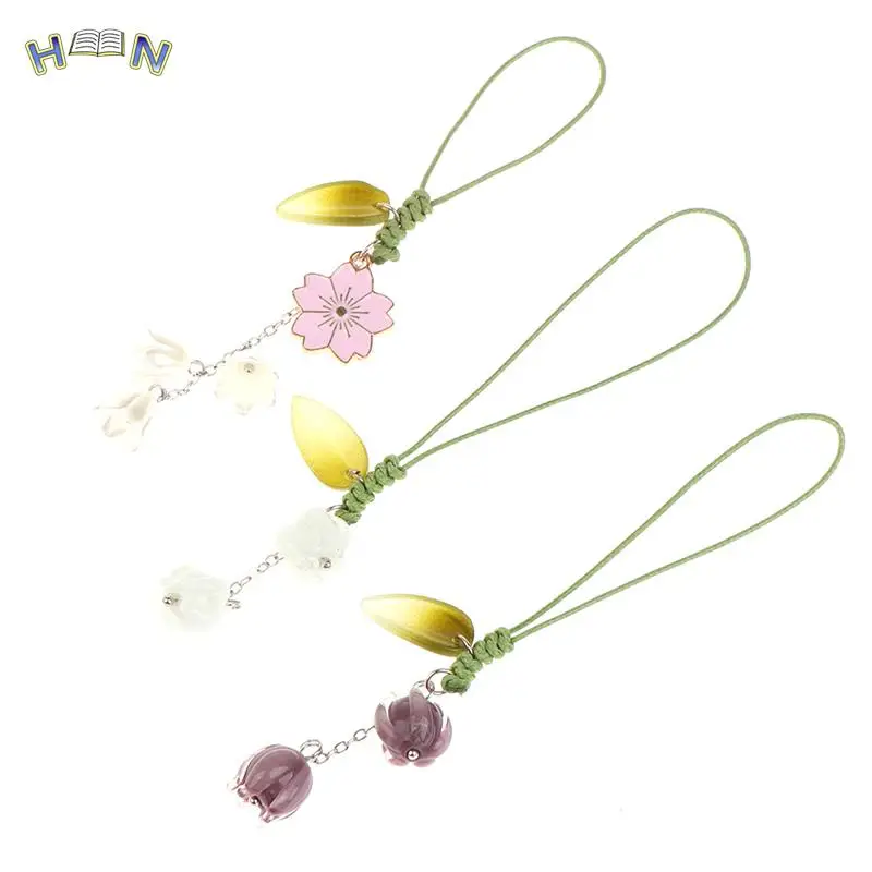 

Cute Tulip Flowers phone Strap Lanyards Charms Mobile Phone Case Keychain Car Key Chains Headset Cover Hang
