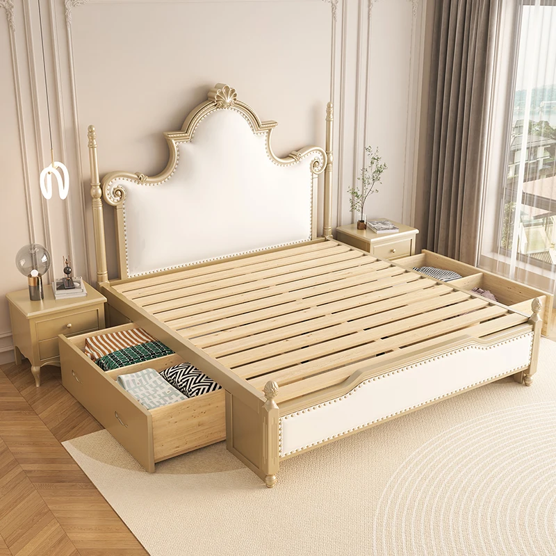 Customizable Letto in legno massello di lusso leggero americano camera da letto principale Atmosfera europea di fascia