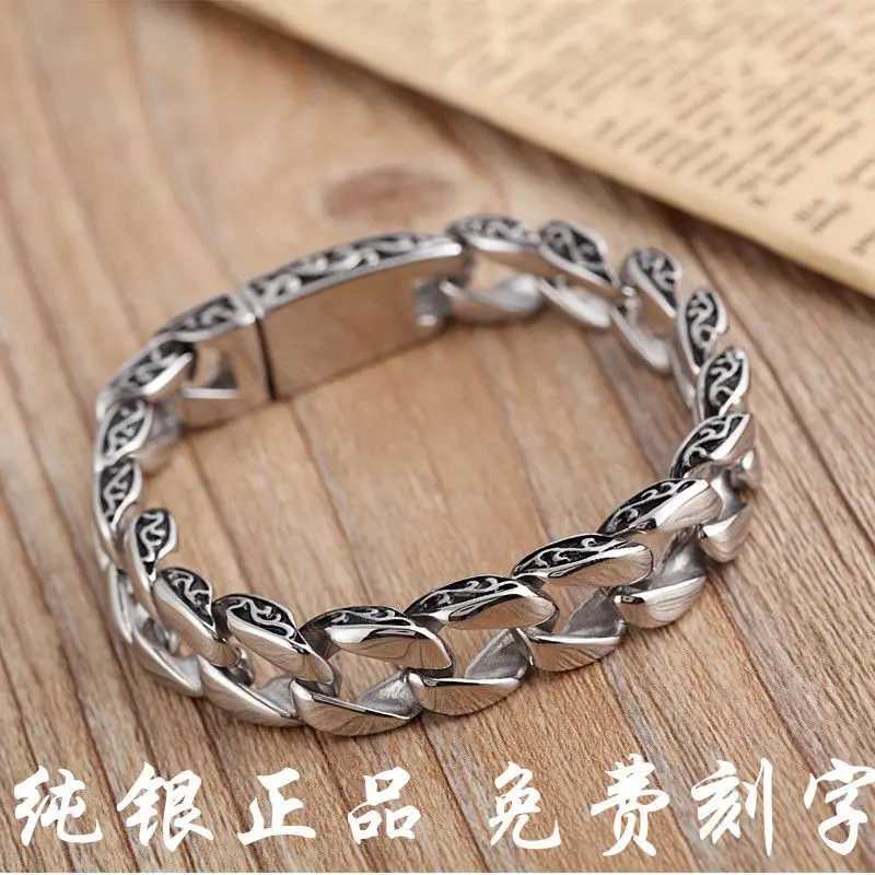 

‌Hallmarked S925 Pure Silver Mens Korean Braided Wide Band Vintage Grunge Bold Hip Hop Streetwear Adjustable Unisex Bracelet‌