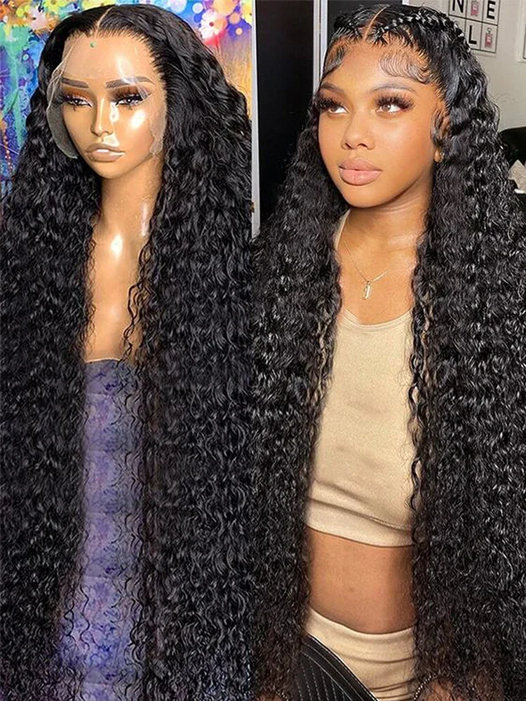 

13x4 Human Hair Lace Frontal Wig Curly Deep Wave Frontal Wigs For Black Women 34 Inch Water Wave Hd Lace Frontal Wig Brazilian