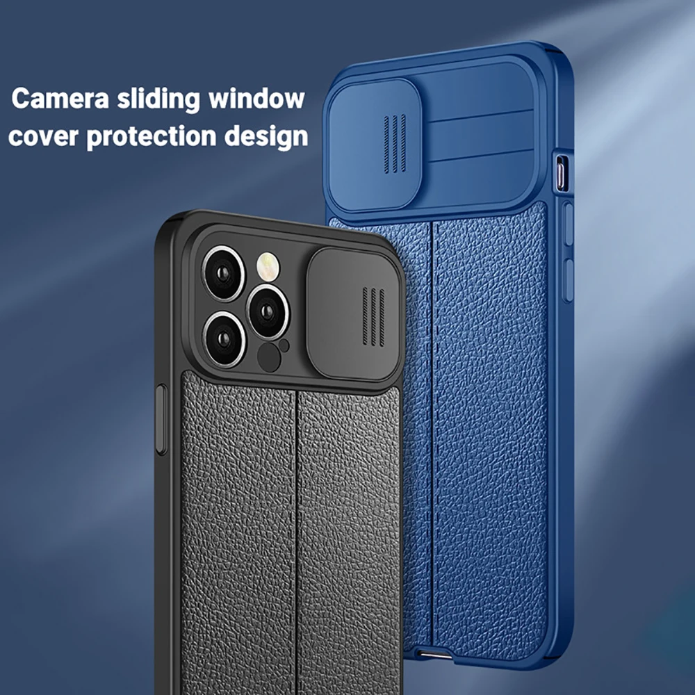 Sliding Window Protection Phone Case For iPhone 14 13 12 11 Pro Max XR X XS Max 13 Pro 14 Plus Lychee Pattern Leather Back Cover