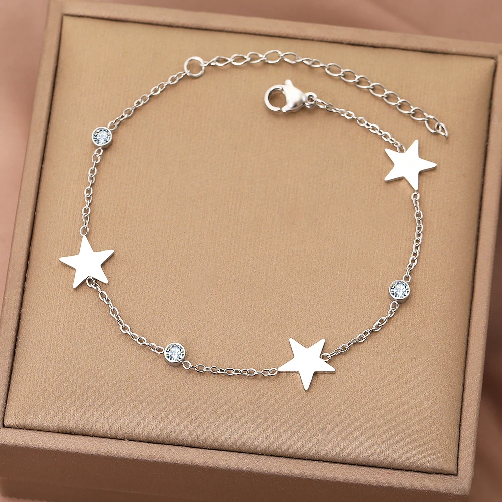 Stainless Steel Bracelets New Exquisite Crystal Zircon Star Pendant Light Luxury Fashion Bracelet For Women Jewelry Friend Gifts