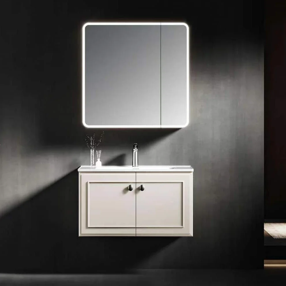 Modern hotel bathroom cabinet vanities wall mounted mirrored mirrored cabinets solid wood waterproof bathroom cabinet