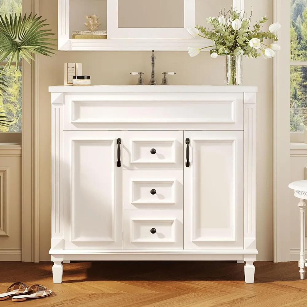 

36" Bathroom Vanities with Single Sink, Modern Undermount Bathroom Sink Cabinet 2 Full Extension Dovetail Drawers