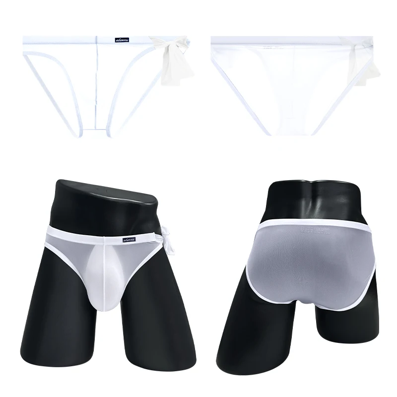 

Сексуальное мужское нижнее белье с полыми повязками, мягкие мужские трусы из ледяного шелка с низкой талией, прозрачные ультратонкие быстросохнущие мужские U-образные выпуклые трусы