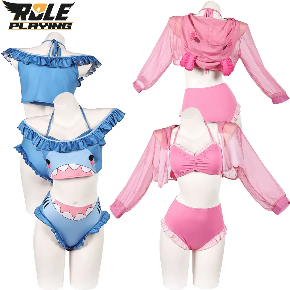 

Shark Salamander Cosplay Women Lingerie Swimsuit Costume Female Fantasy Swimwear Coat Top Shorts Halloween Carnival Party Suit